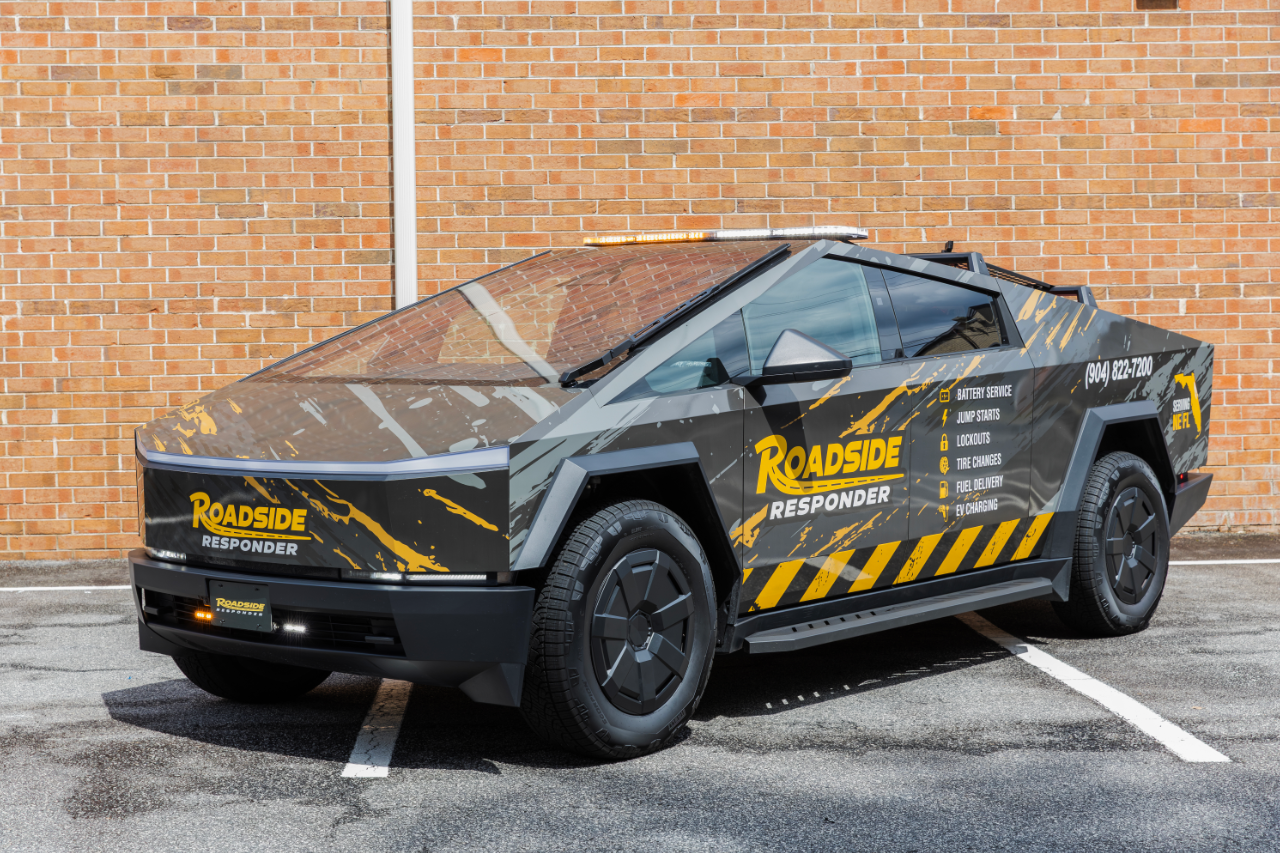 Roadside Responder Cybertruck with a Patrol EV professional lighting upfit