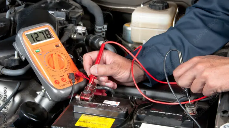 Roadside technician testing a car battery